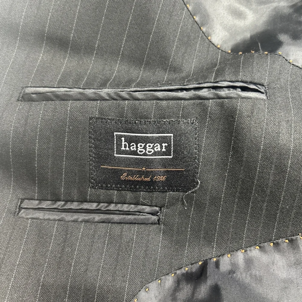 Haggar 44R Black Pin Striped Jacket Three Button DBL Vent